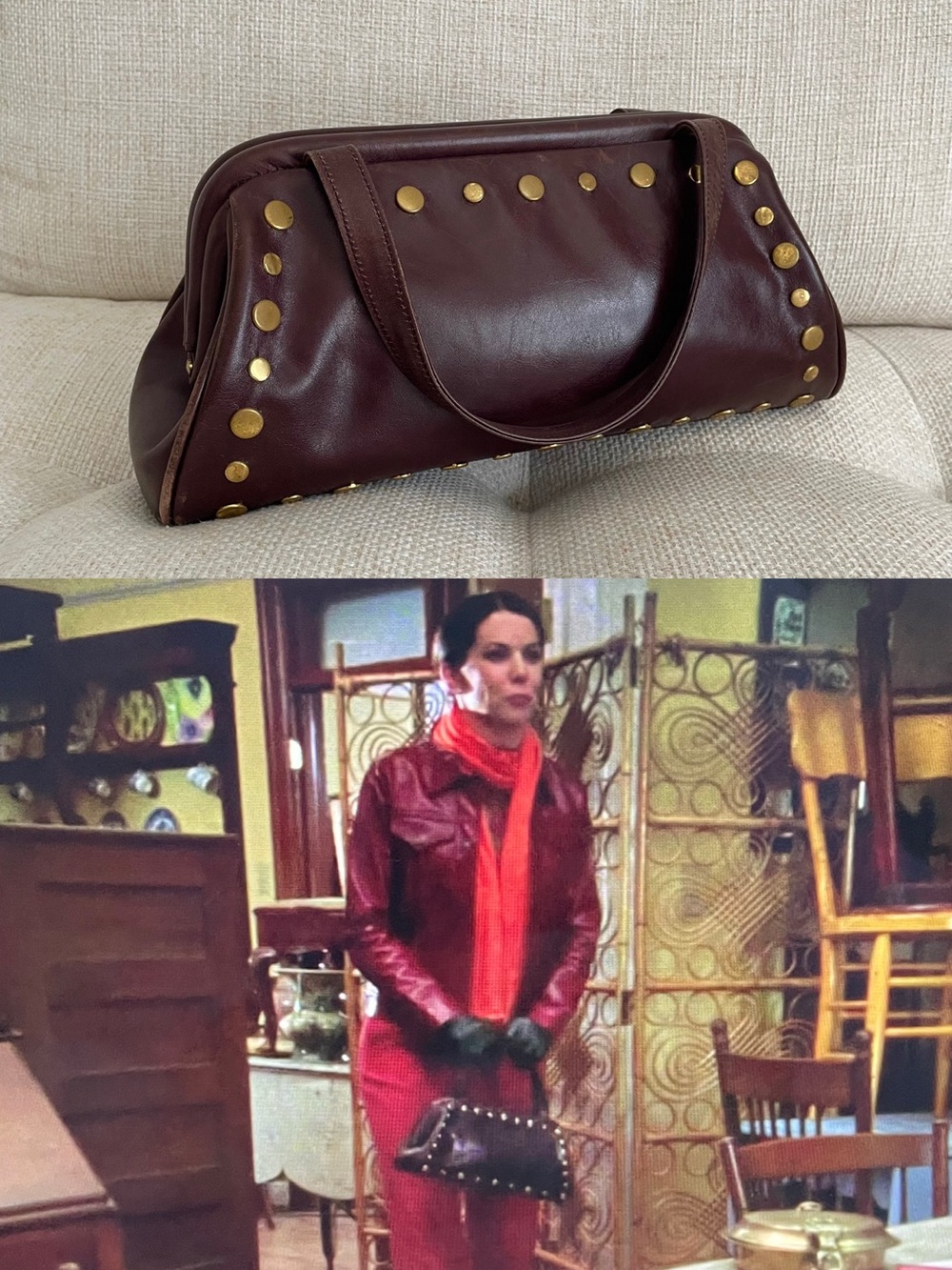 Extremely Rare Vintage Kooba Brass Studded Oxblood Smooth Leather Doctor Satchel